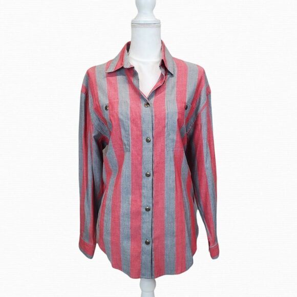 Together Tops - Together Vintage Striped Button Down Shirt G-0184
